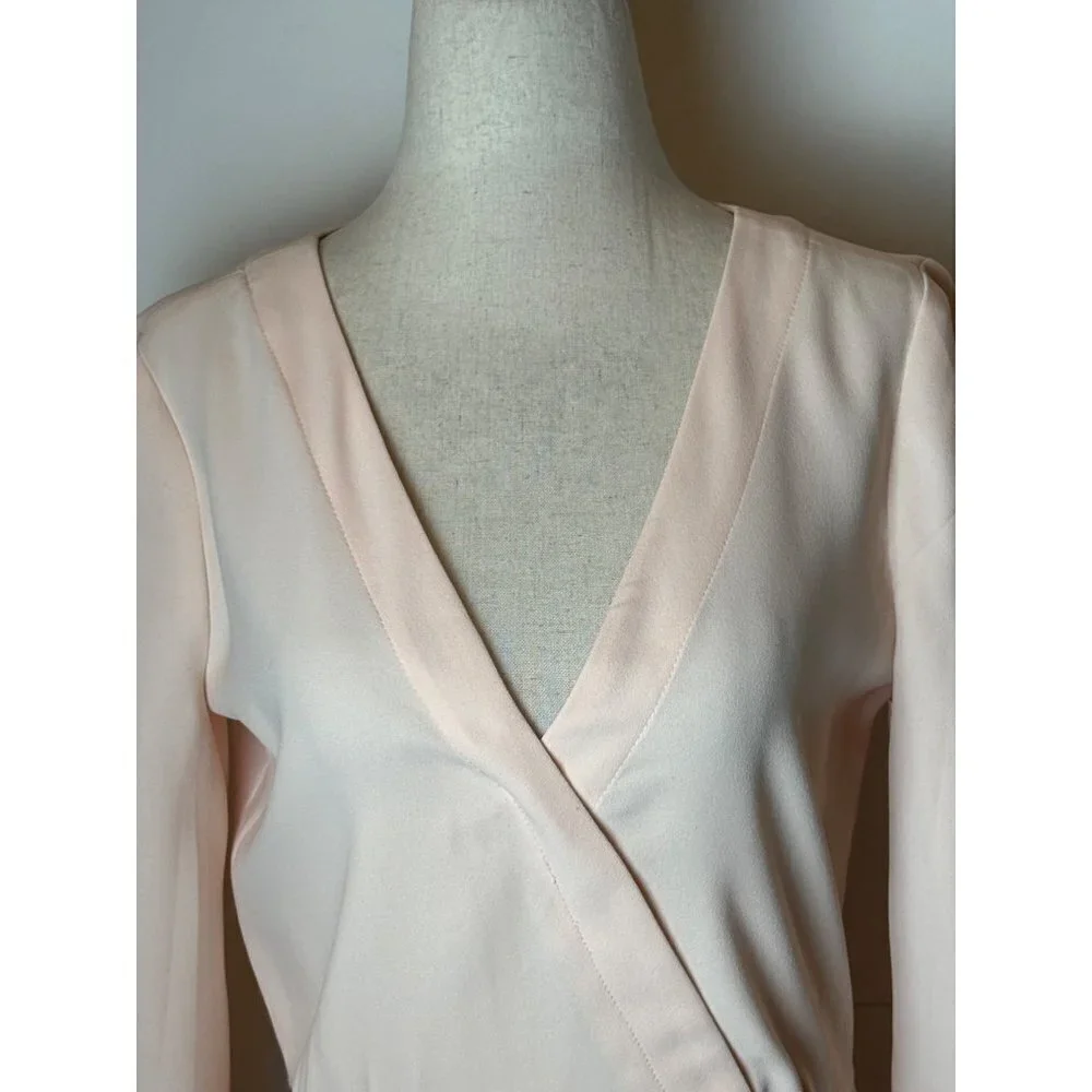 J. Crew Pale Pink Surplice V Neckline Puff Blouson Sleeve Peplum Blouse Size 0‎